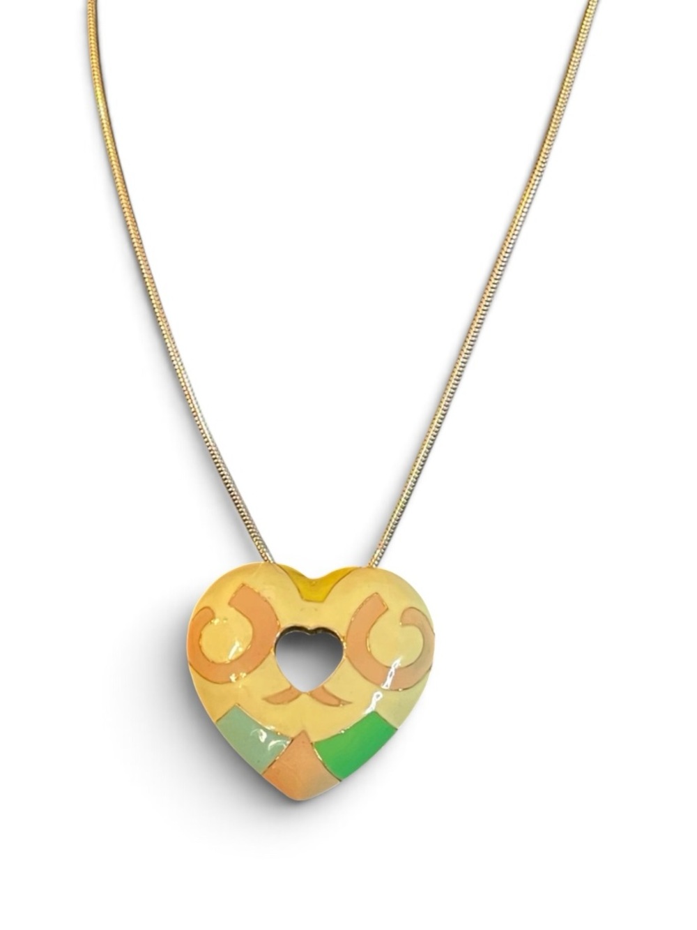 Vintage Hobe Pastel Enamel Geometric Heart Pendant Necklace